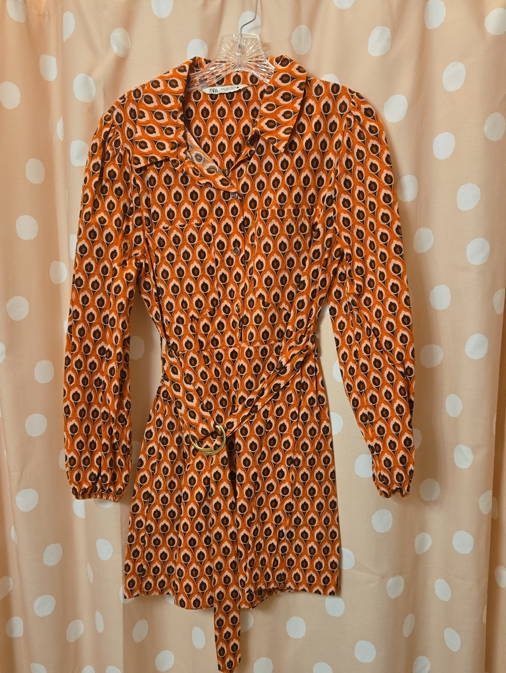 Zara 70's Style Belted Mini Dress Sz L